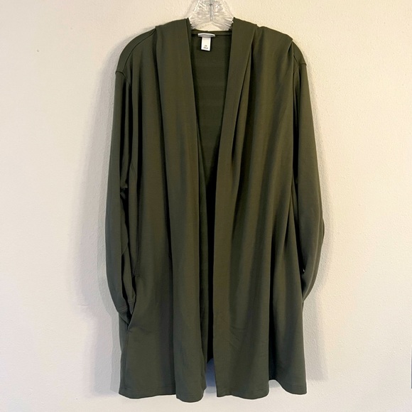 Ava & Viv Sweaters - Ava & Viv 2x Hooded Long Cardigan w/ Pockets, Army Green